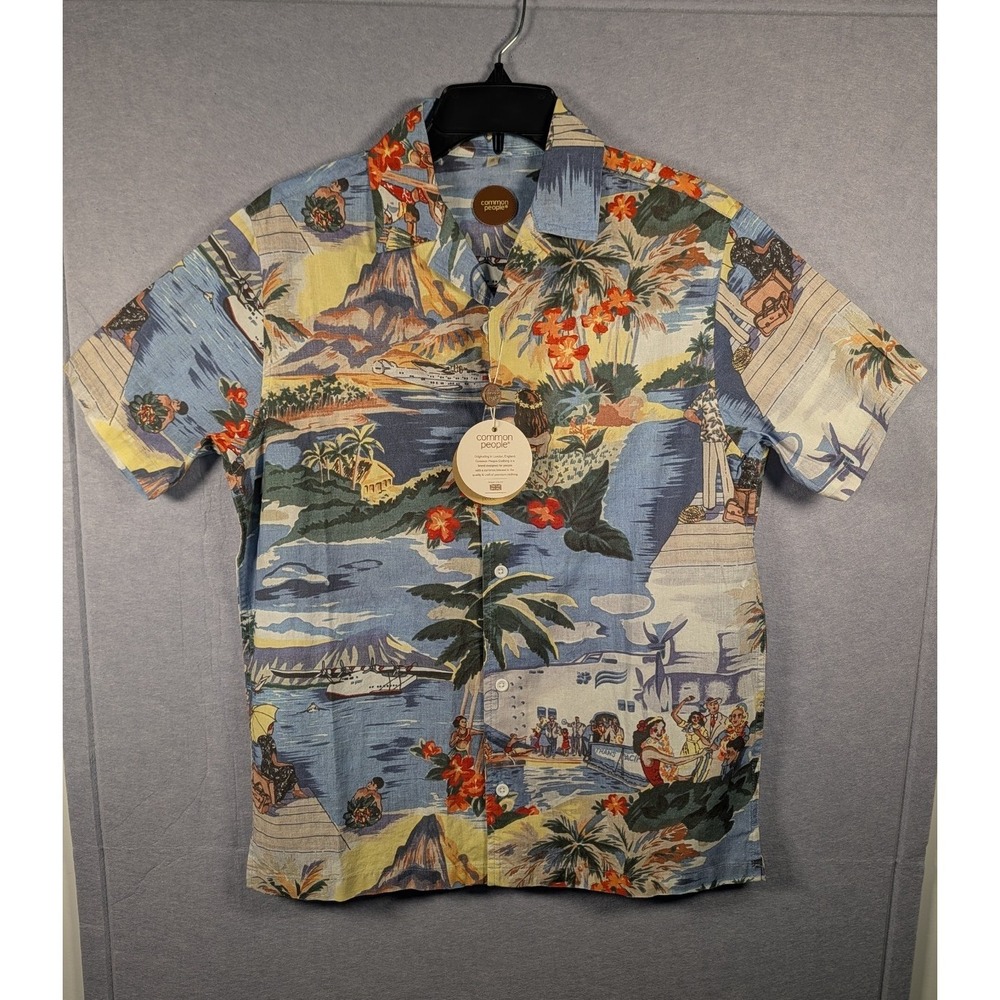 Common People Malibu SS Men's S Hawaiian Tropical Floral Cotton Woven Button-Up